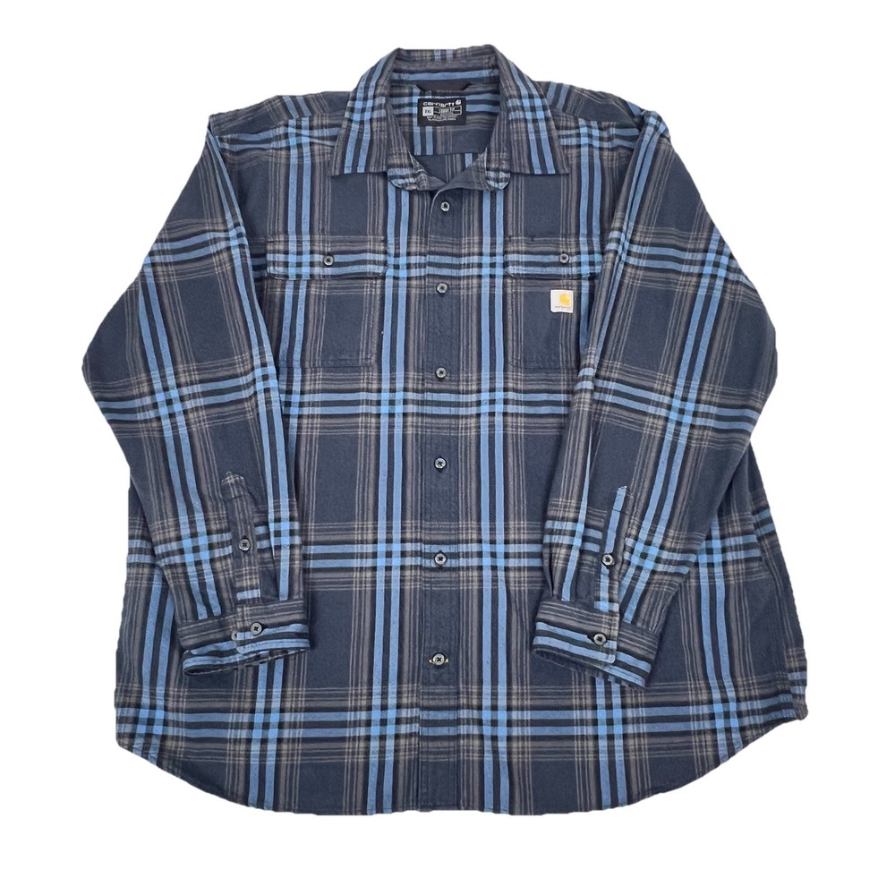 Carhartt Loose Fit Flannel Plaid Shirt Heavyweight Mens 2XL Blue TW4451-M